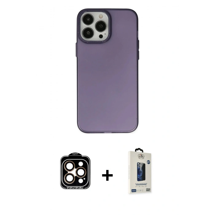 MARSİLYAN™- iPhone 14 Pro Max Kılıf Ahenk Çizgi Prime - Siyah Bilvis Hayalet Cam Ekran Koruyucu + PVD Metal Kamera Lens - TU