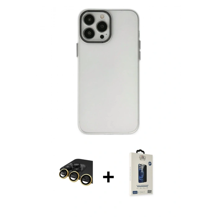 MARSİLYAN™- iPhone 14 Pro Max Kılıf Ahenk Çizgi Prime - Siyah Bilvis Hayalet Cam Ekran Koruyucu + Raze Metal Kamera Lens - GD