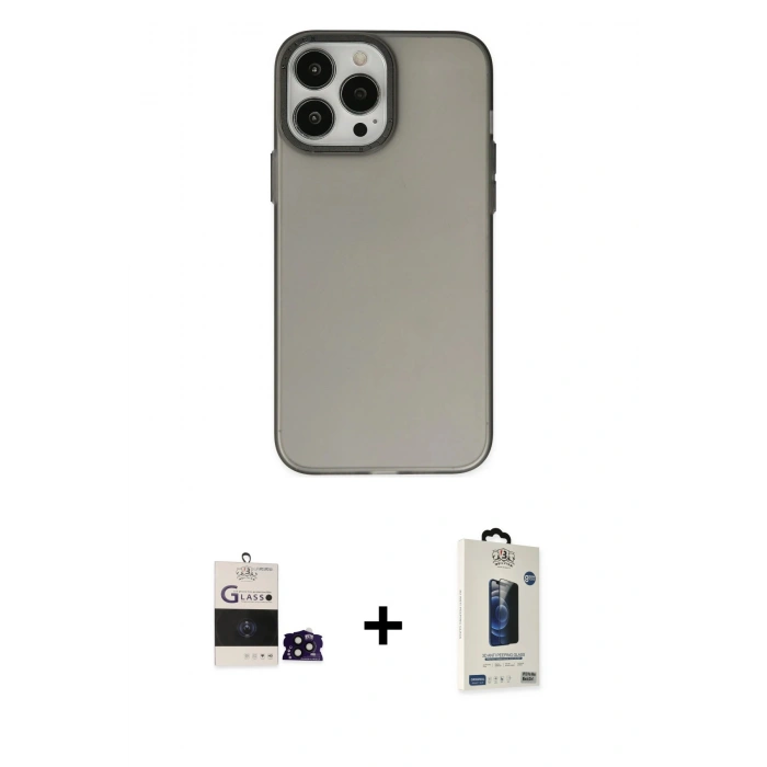 MARSİLYAN™- iPhone 14 Pro Max Kılıf Ahenk Çizgi Prime - Siyah Bilvis Hayalet Cam Ekran Koruyucu + Bilvis Titan Kamera Lens - SH