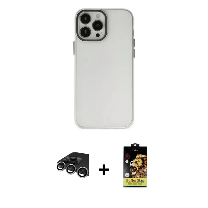 MARSİLYAN™- iPhone 14 Pro Max Kılıf Ahenk Çizgi Prime - Siyah Buffer Cam Ekran Koruyucu + Raze Metal Kamera Lens - GS