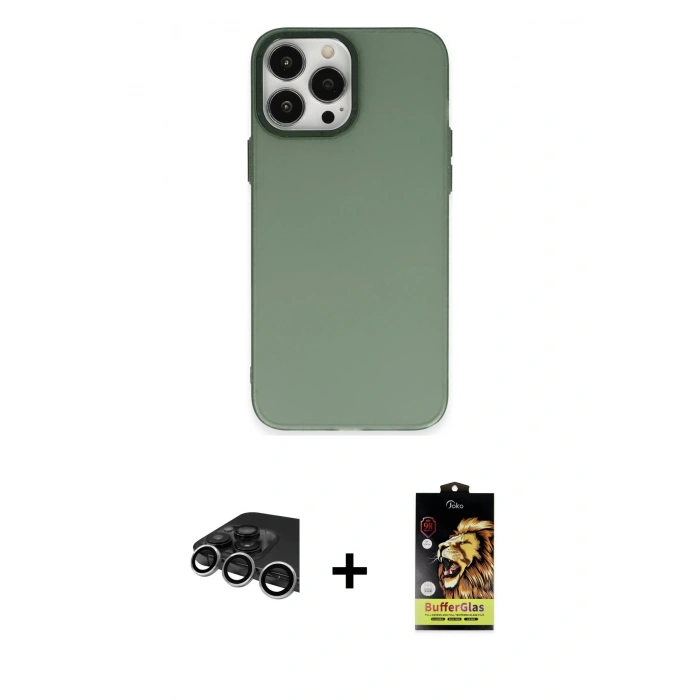 MARSİLYAN™- iPhone 14 Pro Max Kılıf Ahenk Çizgi Prime - Siyah Buffer Cam Ekran Koruyucu + Raze Metal Kamera Lens - GS