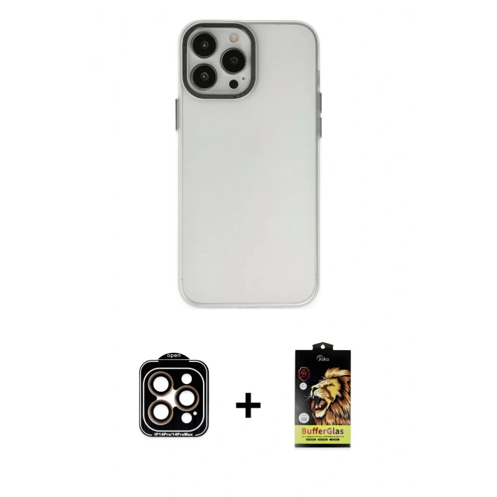 MARSİLYAN™- iPhone 14 Pro Max Kılıf Ahenk Çizgi Prime - Siyah Buffer Cam Ekran Koruyucu + PVD Metal Kamera Lens - TU