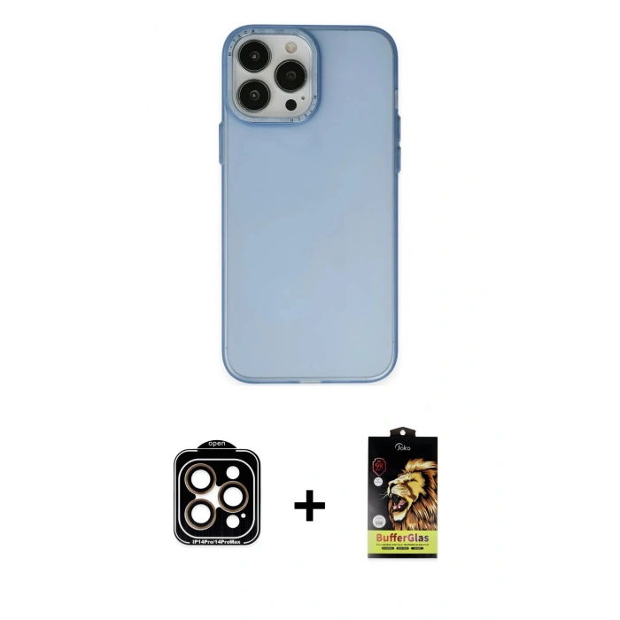 MARSİLYAN™- iPhone 14 Pro Max Kılıf Ahenk Çizgi Prime - Siyah Buffer Cam Ekran Koruyucu + PVD Metal Kamera Lens - TU