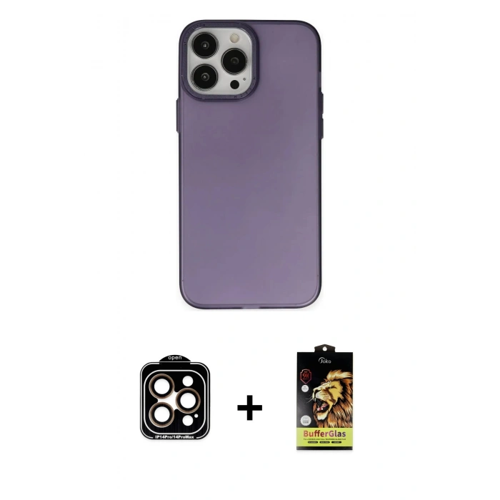 MARSİLYAN™- iPhone 14 Pro Max Kılıf Ahenk Çizgi Prime - Siyah Buffer Cam Ekran Koruyucu + PVD Metal Kamera Lens - TU