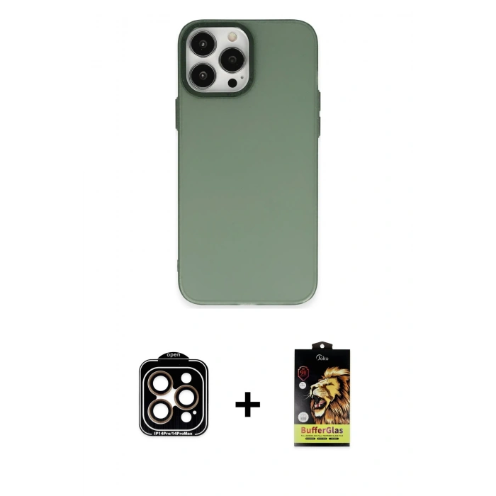 MARSİLYAN™- iPhone 14 Pro Max Kılıf Ahenk Çizgi Prime - Siyah Buffer Cam Ekran Koruyucu + PVD Metal Kamera Lens - TU