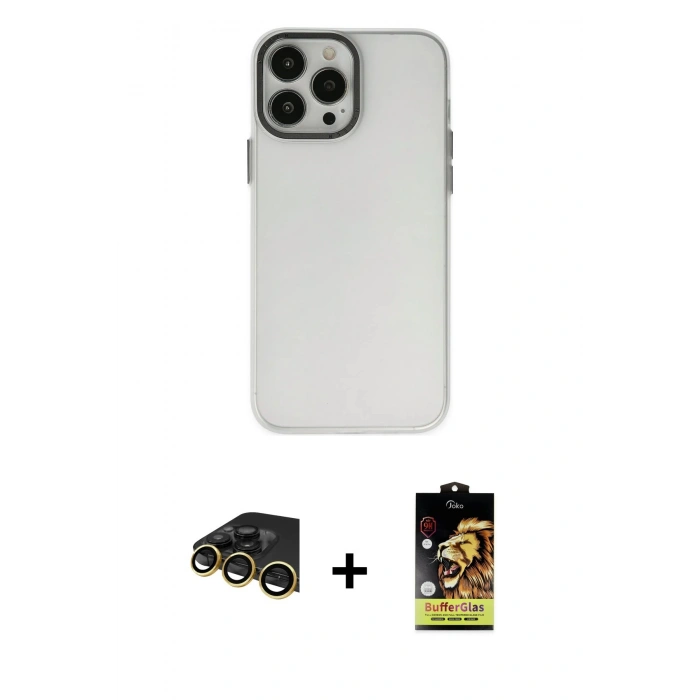 MARSİLYAN™- iPhone 14 Pro Max Kılıf Ahenk Çizgi Prime - Siyah Buffer Cam Ekran Koruyucu + Raze Metal Kamera Lens - GD