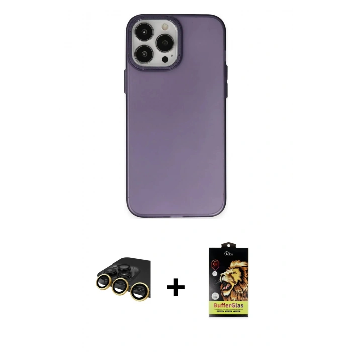 MARSİLYAN™- iPhone 14 Pro Max Kılıf Ahenk Çizgi Prime - Siyah Buffer Cam Ekran Koruyucu + Raze Metal Kamera Lens - GD