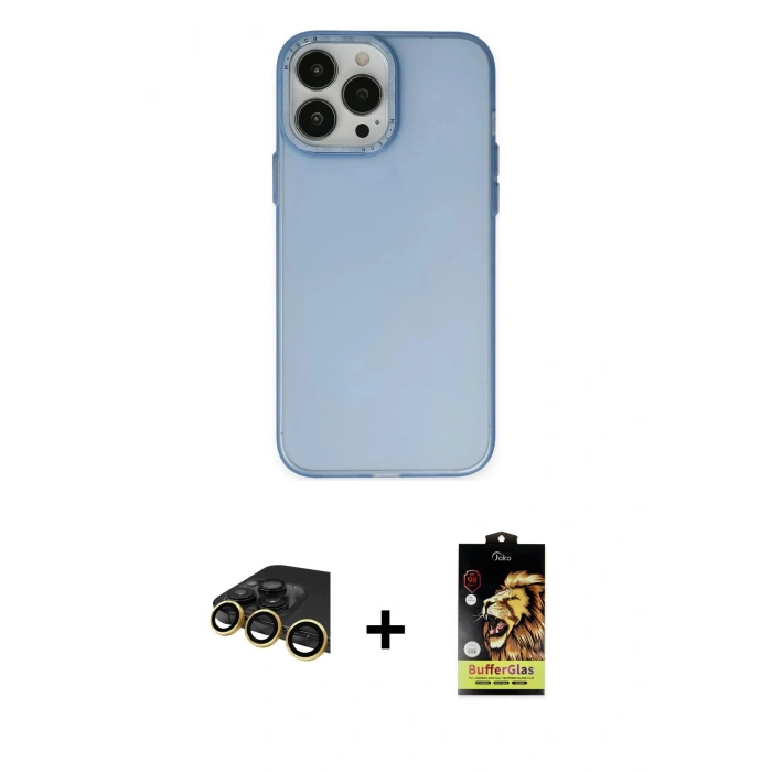 MARSİLYAN™- iPhone 14 Pro Max Kılıf Ahenk Çizgi Prime - Siyah Buffer Cam Ekran Koruyucu + Raze Metal Kamera Lens - GD