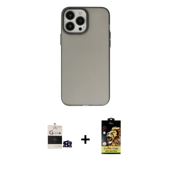 MARSİLYAN™- iPhone 14 Pro Max Kılıf Ahenk Çizgi Prime - Siyah Buffer Cam Ekran Koruyucu + Siyah Bilvis Titan Kamera Lens