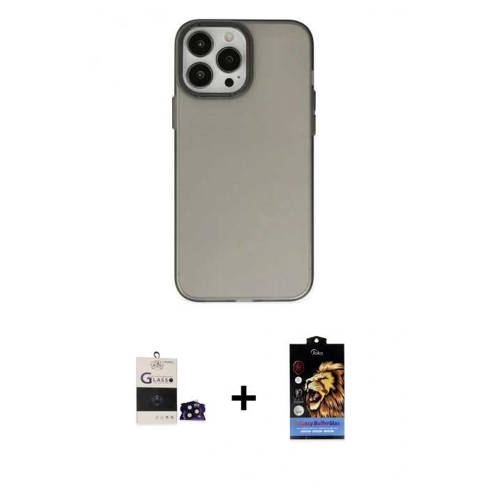 MARSİLYAN™- iPhone 14 Pro Max Kılıf Ahenk Çizgi Prime - Siyah Buffer Hayalet Cam Ekran Koruyucu + Bilvis Titan Kamera Lens - SH