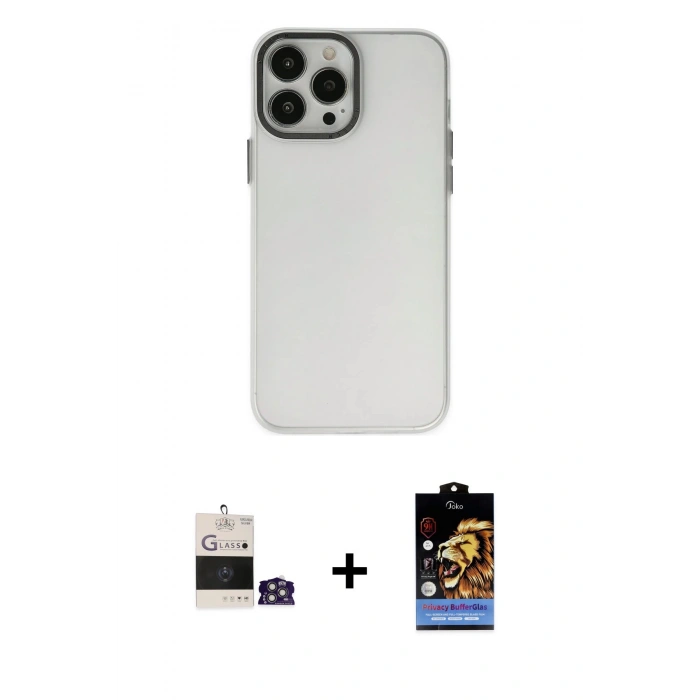 MARSİLYAN™- iPhone 14 Pro Max Kılıf Ahenk Çizgi Prime - Siyah Buffer Hayalet Cam Ekran Koruyucu + Gümüş Bilvis Titan Kamera Lens