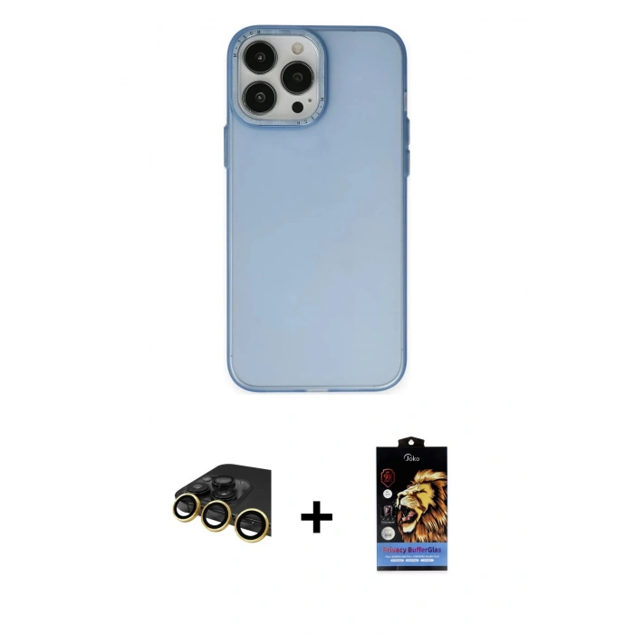 MARSİLYAN™- iPhone 14 Pro Max Kılıf Ahenk Çizgi Prime - Siyah Buffer Hayalet Cam Ekran Koruyucu + Raze Metal Kamera Lens - GD