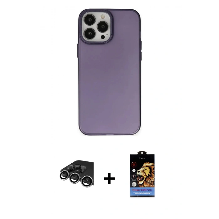 MARSİLYAN™- iPhone 14 Pro Max Kılıf Ahenk Çizgi Prime - Siyah Buffer Hayalet Cam Ekran Koruyucu + Raze Metal Kamera Lens - GS