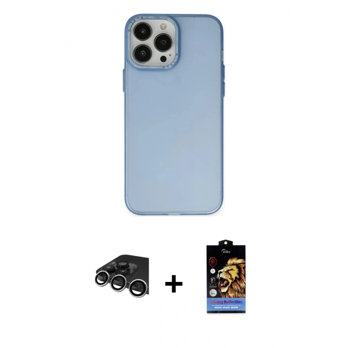 MARSİLYAN™- iPhone 14 Pro Max Kılıf Ahenk Çizgi Prime - Siyah Buffer Hayalet Cam Ekran Koruyucu + Raze Metal Kamera Lens - GS