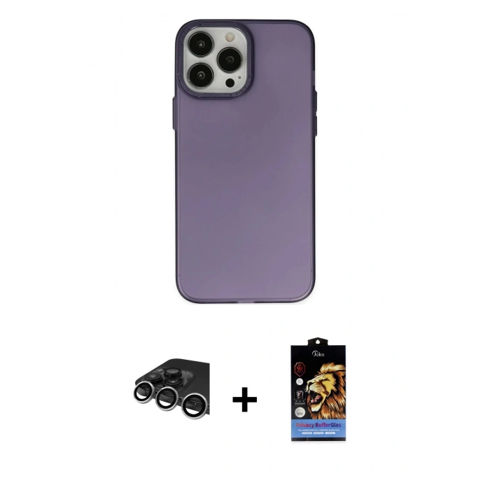 MARSİLYAN™- iPhone 14 Pro Max Kılıf Ahenk Çizgi Prime - Siyah Buffer Hayalet Cam Ekran Koruyucu + Raze Metal Kamera Lens - GS