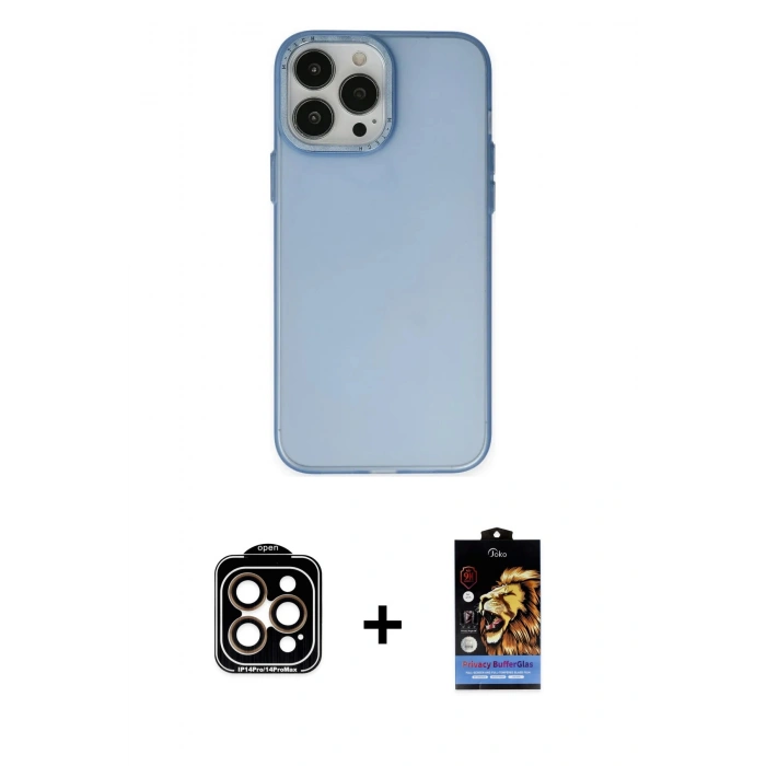 MARSİLYAN™- iPhone 14 Pro Max Kılıf Ahenk Çizgi Prime - Siyah Buffer Hayalet Cam Ekran Koruyucu + PVD Metal Kamera Lens - TU