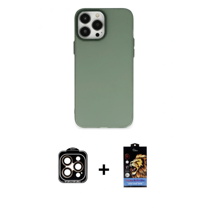 MARSİLYAN™- iPhone 14 Pro Max Kılıf Ahenk Çizgi Prime - Siyah Buffer Hayalet Cam Ekran Koruyucu + PVD Metal Kamera Lens - TU