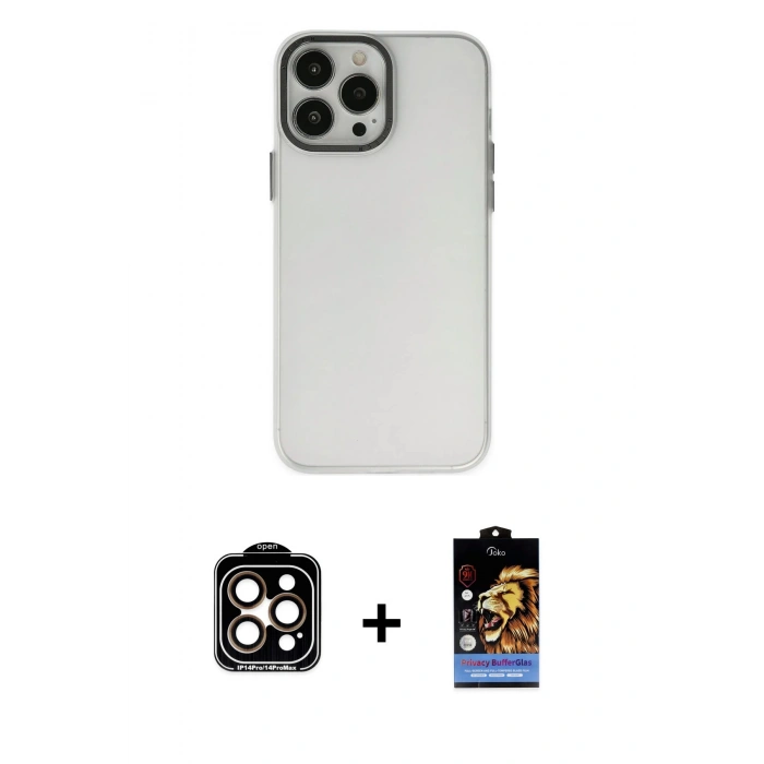 MARSİLYAN™- iPhone 14 Pro Max Kılıf Ahenk Çizgi Prime - Siyah Buffer Hayalet Cam Ekran Koruyucu + PVD Metal Kamera Lens - TU