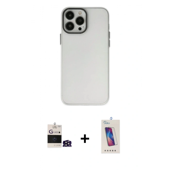 MARSİLYAN™- iPhone 14 Pro Max Kılıf Ahenk Çizgi Prime - Siyah Joko 5D Cam + Derin Mor Bilvis Titan Kamera Lens