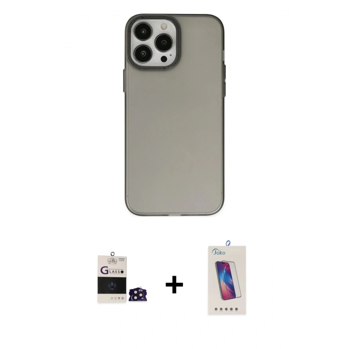 MARSİLYAN™- iPhone 14 Pro Max Kılıf Ahenk Çizgi Prime - Siyah Joko 5D Cam + Derin Mor Bilvis Titan Kamera Lens