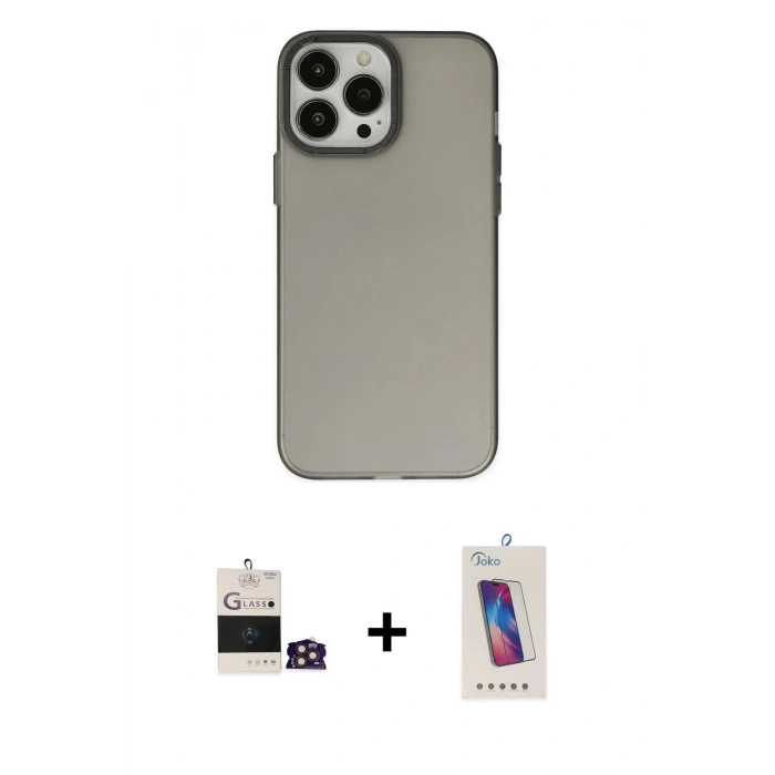 MARSİLYAN™- iPhone 14 Pro Max Kılıf Ahenk Çizgi Prime - Siyah Joko 5D Cam + Bilvis Titan Kamera Lens - GD