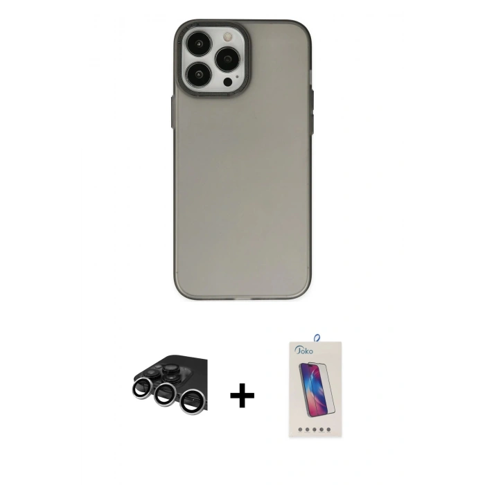 MARSİLYAN™- iPhone 14 Pro Max Kılıf Ahenk Çizgi Prime - Siyah Joko 5D Cam + Raze Metal Kamera Lens - GS