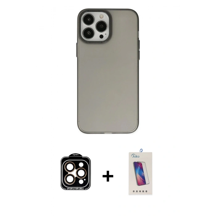 MARSİLYAN™- iPhone 14 Pro Max Kılıf Ahenk Çizgi Prime - Siyah Joko 5D Cam + PVD Metal Kamera Lens - TU