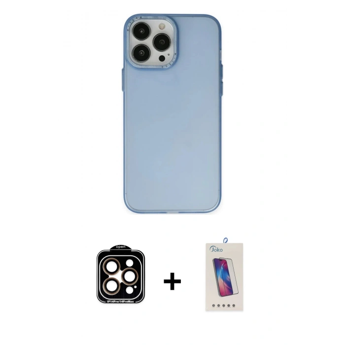 MARSİLYAN™- iPhone 14 Pro Max Kılıf Ahenk Çizgi Prime - Siyah Joko 5D Cam + PVD Metal Kamera Lens - TU