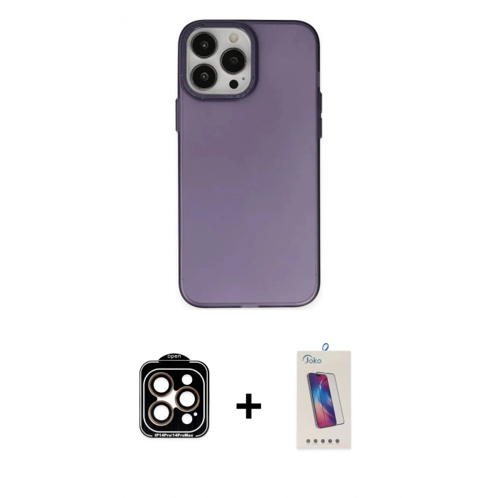 MARSİLYAN™- iPhone 14 Pro Max Kılıf Ahenk Çizgi Prime - Siyah Joko 5D Cam + PVD Metal Kamera Lens - TU