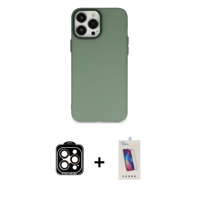 MARSİLYAN™- iPhone 14 Pro Max Kılıf Ahenk Çizgi Prime - Siyah Joko 5D Cam + PVD Metal Kamera Lens - TU