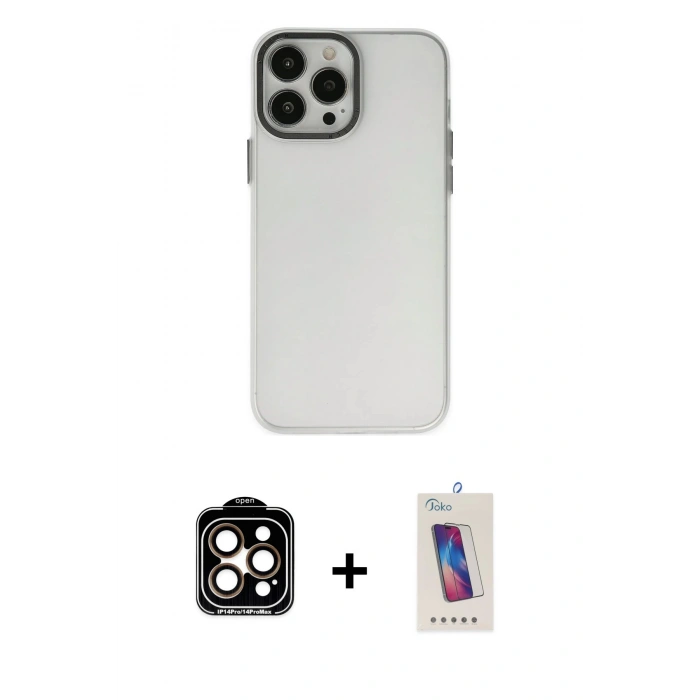 MARSİLYAN™- iPhone 14 Pro Max Kılıf Ahenk Çizgi Prime - Siyah Joko 5D Cam + PVD Metal Kamera Lens - TU