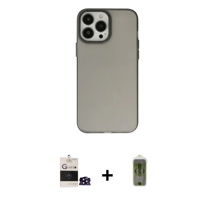 MARSİLYAN™- iPhone 14 Pro Max Kılıf Ahenk Çizgi Prime - Siyah Joko Magic 5D Hayalet Cam + Bilvis Titan Kamera Lens - SH