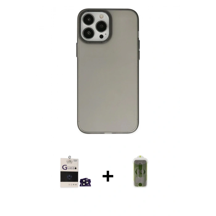 MARSİLYAN™- iPhone 14 Pro Max Kılıf Ahenk Çizgi Prime - Siyah Joko Magic 5D Hayalet Cam + Bilvis Titan Kamera Lens - DNMR
