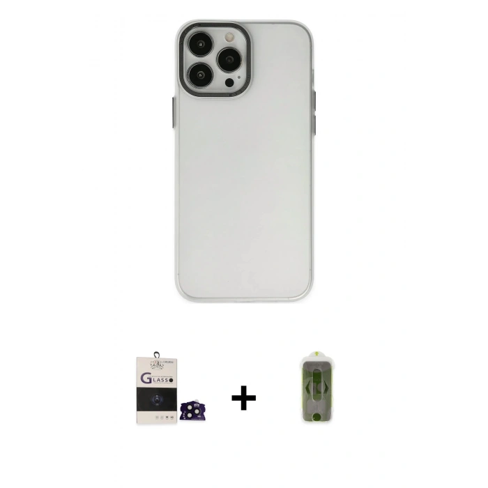 MARSİLYAN™- iPhone 14 Pro Max Kılıf Ahenk Çizgi Prime - Siyah Joko Magic 5D Hayalet Cam + Bilvis Titan Kamera Lens - SH