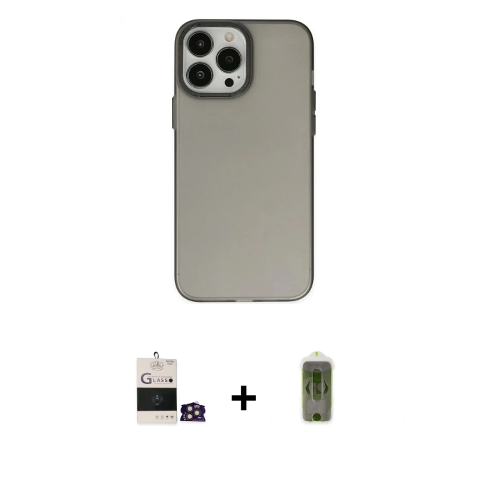 MARSİLYAN™- iPhone 14 Pro Max Kılıf Ahenk Çizgi Prime - Siyah Joko Magic 5D Hayalet Cam + Bilvis Titan Kamera Lens - GD