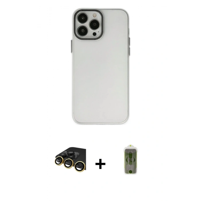 MARSİLYAN™- iPhone 14 Pro Max Kılıf Ahenk Çizgi Prime - Siyah Joko Magic 5D Hayalet Cam + Raze Metal Kamera Lens - GD