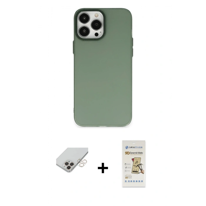 MARSİLYAN™- iPhone 14 Pro Max Kılıf Ahenk Çizgi Prime - Siyah Mat Seramik Nano Ekran Koruyucu + Band Metal Kamera Lens - GD