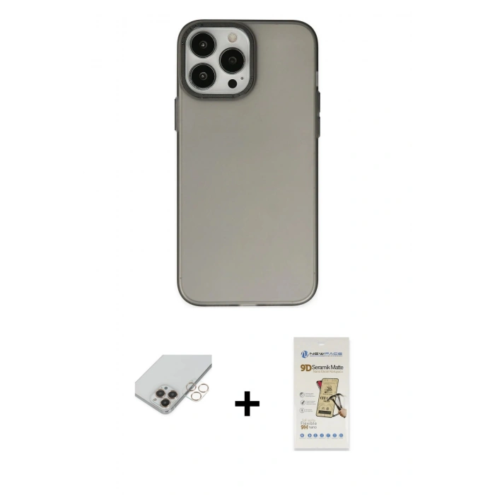 MARSİLYAN™- iPhone 14 Pro Max Kılıf Ahenk Çizgi Prime - Siyah Mat Seramik Nano Ekran Koruyucu + Band Metal Kamera Lens - GD