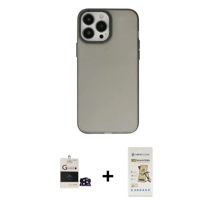 MARSİLYAN™- iPhone 14 Pro Max Kılıf Ahenk Çizgi Prime - Siyah Mat Seramik Nano Ekran Koruyucu + Bilvis Titan Kamera Lens - SH