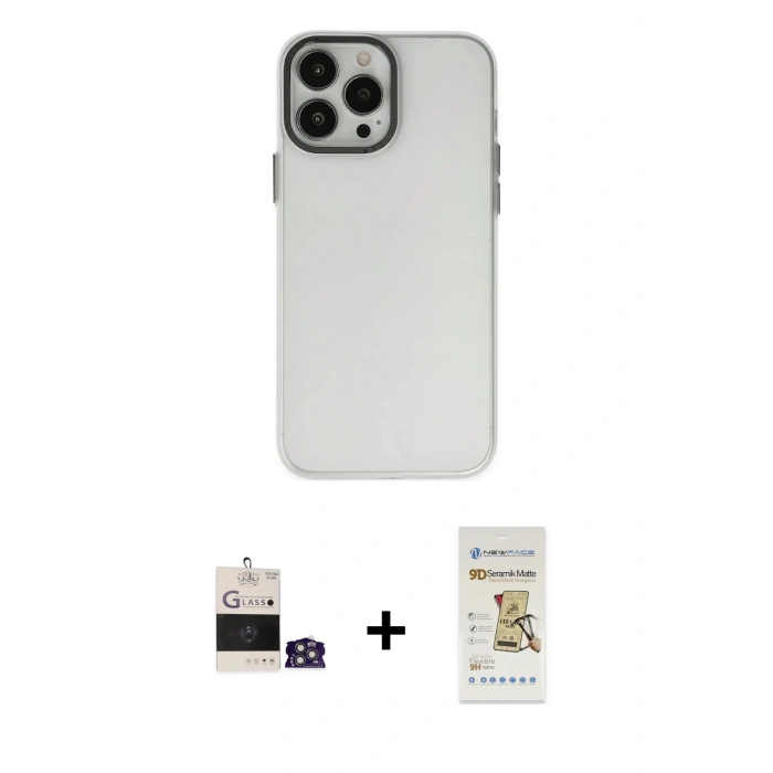 MARSİLYAN™- iPhone 14 Pro Max Kılıf Ahenk Çizgi Prime - Siyah Mat Seramik Nano Ekran Koruyucu + Bilvis Titan Kamera Lens - GS