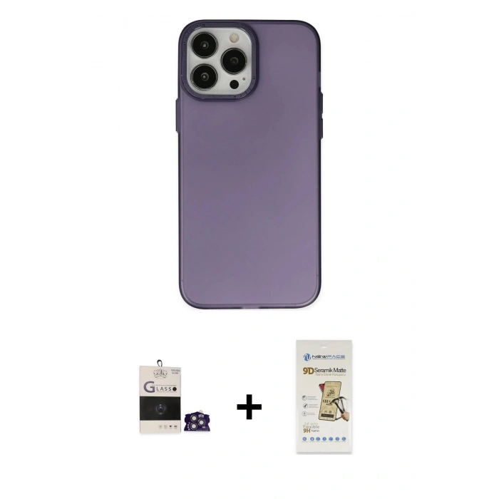 MARSİLYAN™- iPhone 14 Pro Max Kılıf Ahenk Çizgi Prime - Siyah Mat Seramik Nano Ekran Koruyucu + Bilvis Titan Kamera Lens - GS