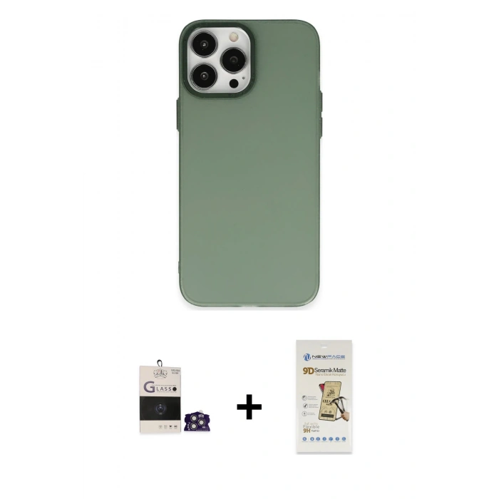 MARSİLYAN™- iPhone 14 Pro Max Kılıf Ahenk Çizgi Prime - Siyah Mat Seramik Nano Ekran Koruyucu + Bilvis Titan Kamera Lens - GS