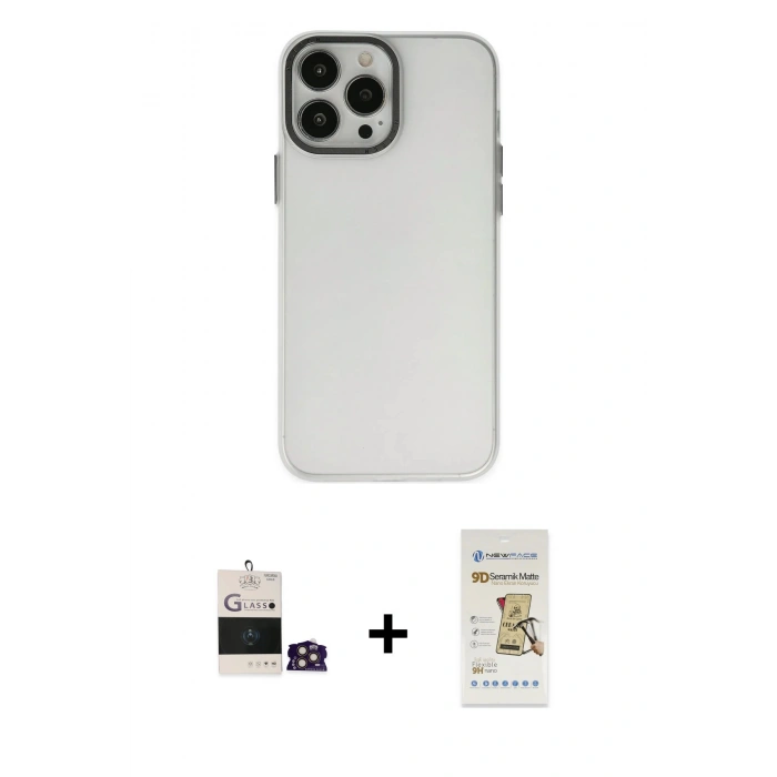 MARSİLYAN™- iPhone 14 Pro Max Kılıf Ahenk Çizgi Prime - Siyah Mat Seramik Nano Ekran Koruyucu + Bilvis Titan Kamera Lens - GD