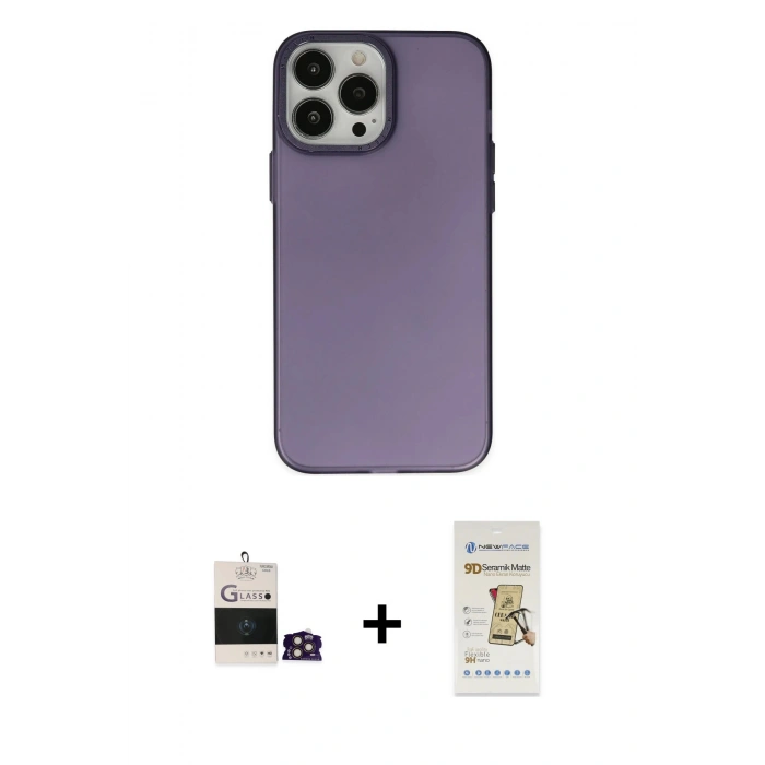 MARSİLYAN™- iPhone 14 Pro Max Kılıf Ahenk Çizgi Prime - Siyah Mat Seramik Nano Ekran Koruyucu + Bilvis Titan Kamera Lens - GD