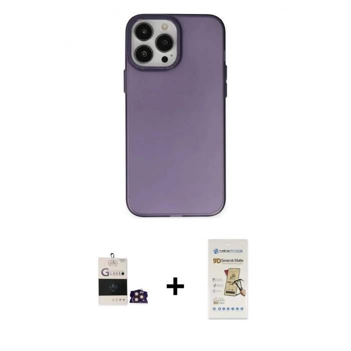 MARSİLYAN™- iPhone 14 Pro Max Kılıf Ahenk Çizgi Prime - Siyah Mat Seramik Nano Ekran Koruyucu + Bilvis Titan Kamera Lens - GD