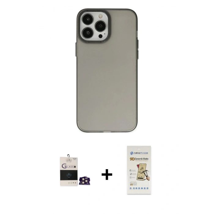 MARSİLYAN™- iPhone 14 Pro Max Kılıf Ahenk Çizgi Prime - Siyah Mat Seramik Nano Ekran Koruyucu + Bilvis Titan Kamera Lens - GD