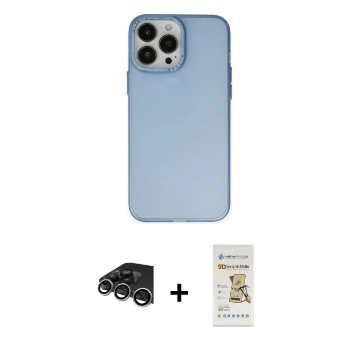 MARSİLYAN™- iPhone 14 Pro Max Kılıf Ahenk Çizgi Prime - Siyah Mat Seramik Nano Ekran Koruyucu + Raze Metal Kamera Lens - GS