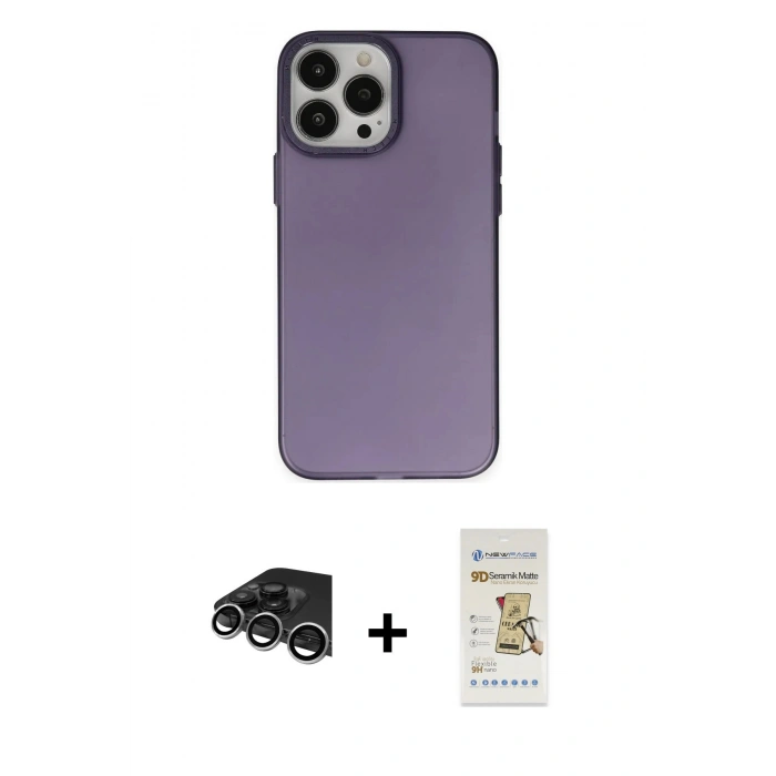 MARSİLYAN™- iPhone 14 Pro Max Kılıf Ahenk Çizgi Prime - Siyah Mat Seramik Nano Ekran Koruyucu + Raze Metal Kamera Lens - GS