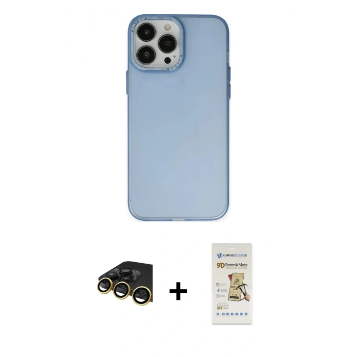 MARSİLYAN™- iPhone 14 Pro Max Kılıf Ahenk Çizgi Prime - Siyah Mat Seramik Nano Ekran Koruyucu + Raze Metal Kamera Lens - GD