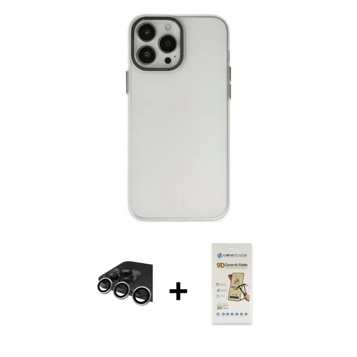 MARSİLYAN™- iPhone 14 Pro Max Kılıf Ahenk Çizgi Prime - Siyah Mat Seramik Nano Ekran Koruyucu + Raze Metal Kamera Lens - GS